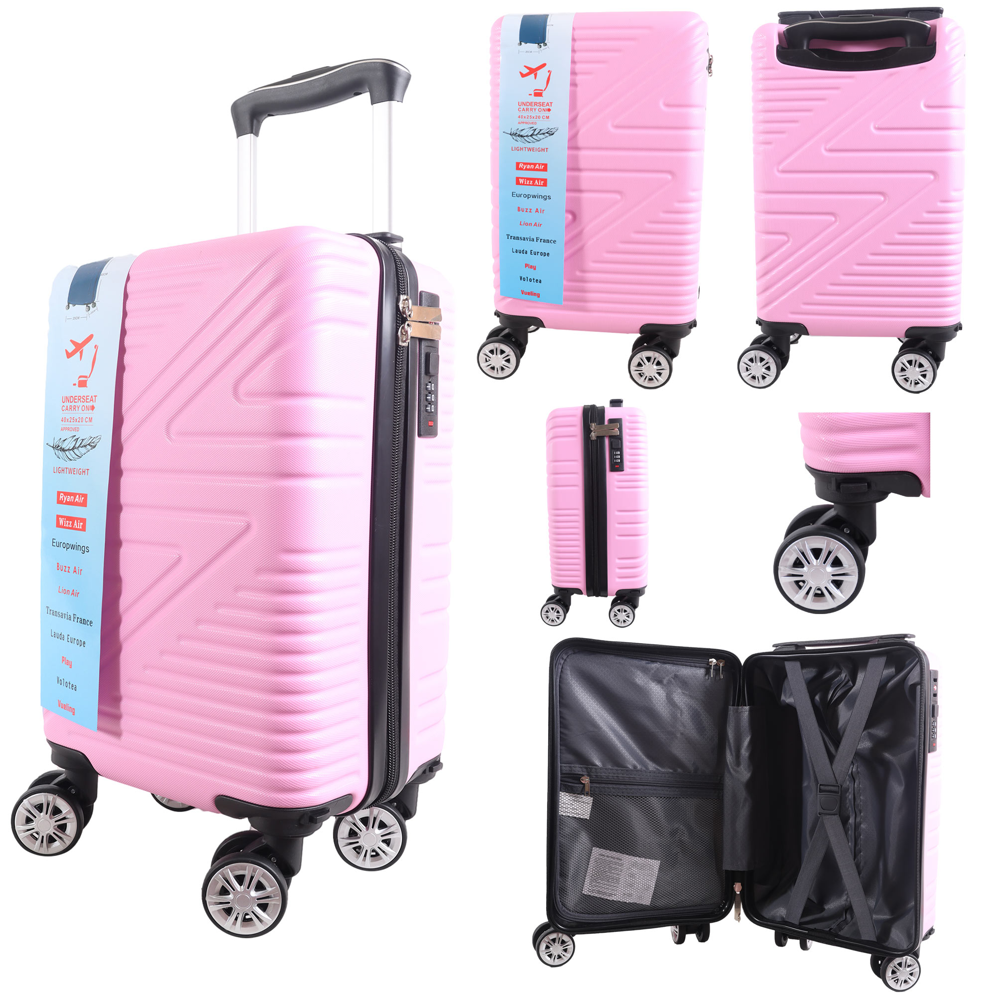 (image for) T-HC-US-1624 PINK RYAN AIR CABIN-SIZED TRAVEL TROLLEY SUITCASE